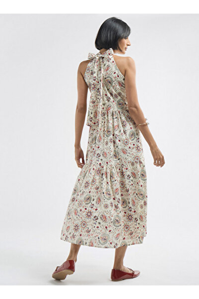 FAV All-Over Floral Print Halter Neck Tiered Dress with Tie-Ups