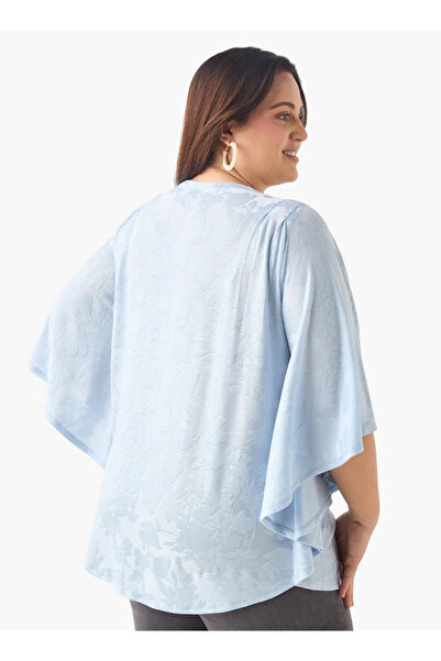 Ulla Popken Plus Size Ulla Popken Textured Top with Round Neck and 3/4 Sleeves