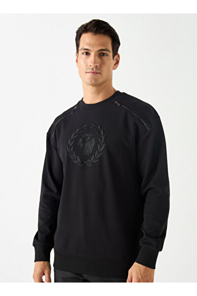 Emperor Emperor Embroidered Sweatshirt with Zip Accent and Long Sleeves
