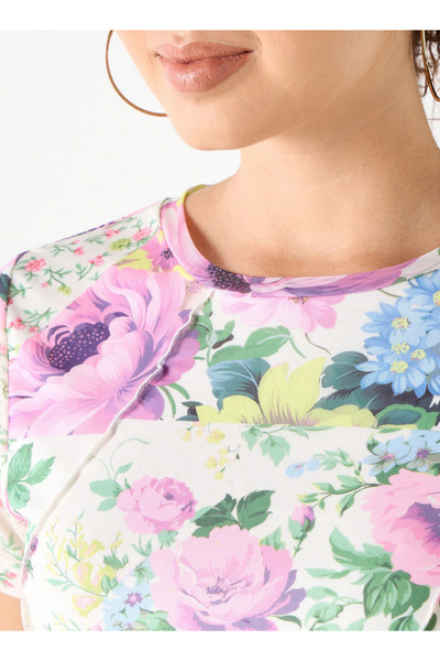 FAV Floral Print T-shirt with Ruched Detail