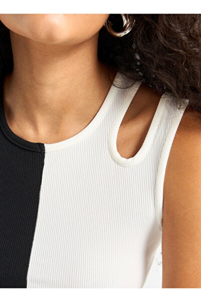 FAV Colourblock Ribbed Sleeveless Top with Cutout Detail and Round Neck