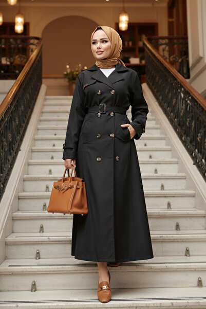N.S NEVA STYLE Μαύρη Hijab Trench με κουμπί 7261S