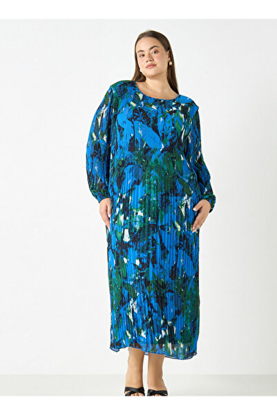 Ulla Popken Plus Size All-over Print Dress With Long Sleeves