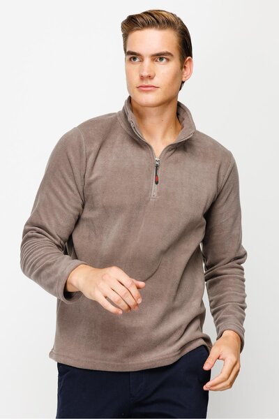 İgs Men's Light Brown Half Zip Fleece