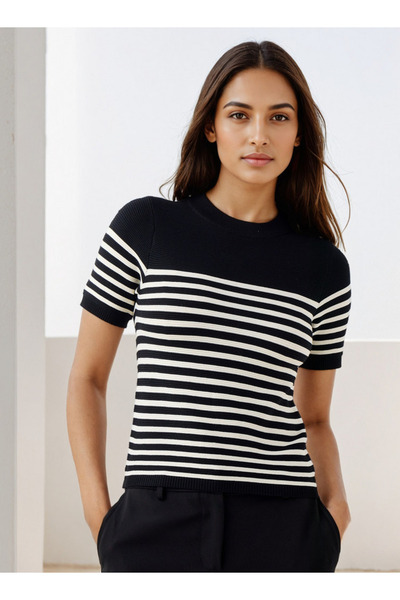 FAV Striped Knit Top with Short Sleeves
