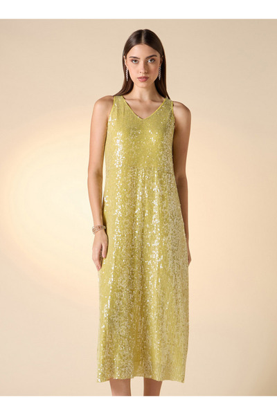 Iconic All-over Embellished Sleeveless V-neck Dress