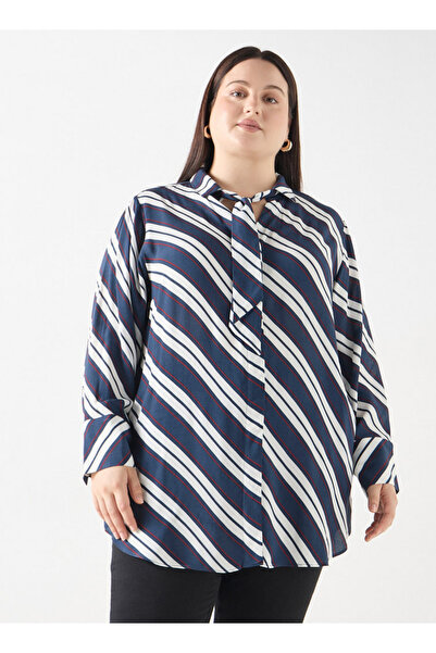 Ulla Popken Plus Size Ulla Popken Striped Shirt with Tie-Up Detail