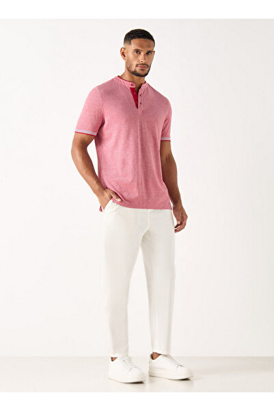 FAV Textured Polo T-shirt with Mandarin Collar and Short Sleeves