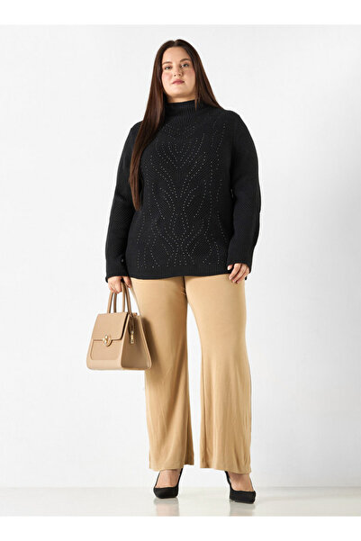 Ulla Popken Plus Size Ulla Popken Embellished High-Neck Sweater with Long Sleeves