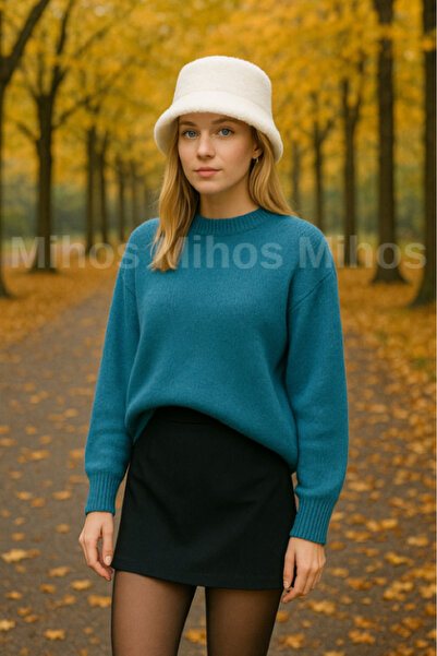 Mihos Γυναικείο χειμωνιάτικο βελούδινο λευκό καπέλο κουβά