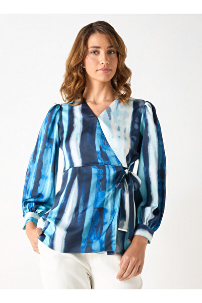 Iconic Printed V-neck Wrap Top With Long Sleeves