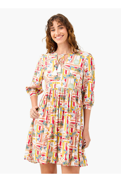 FAV فستان مطبوع مع رباط حول الرقبة وأكمام 3/4