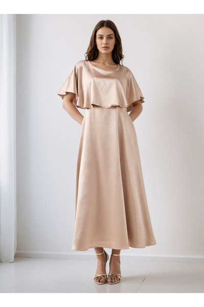 FAV فستان ماكسي من الفيسكوز بتصميم A مع طبقة خارجية