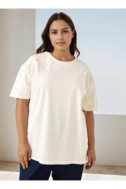 Ulla Popken Plus Size Ulla Popken Floral Embroidered T-shirt