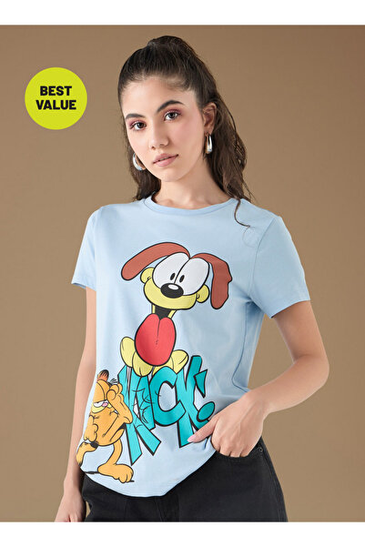 SP Characters Garfield Print Crew Neck T-shirt with Short Sleeves