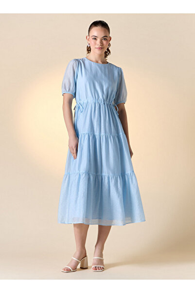 FAV Embellished A-line Midi Dress with Short Sleeves