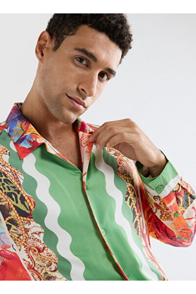 FAV Regular Fit All-over Print Shirt With Camp Collar And Long Sleeves