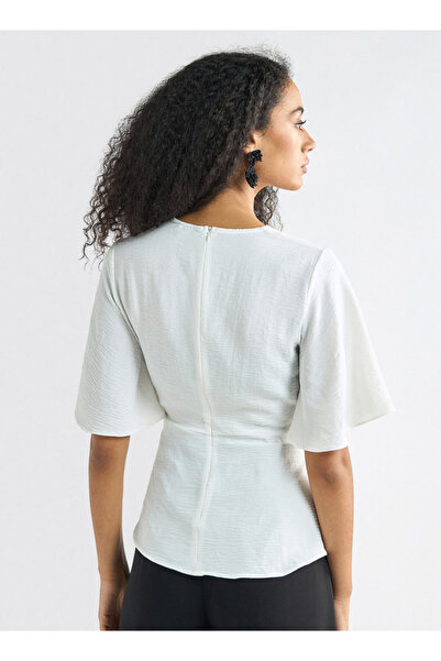 FAV V-neck Top with Flutter Sleeves and Knot Detail