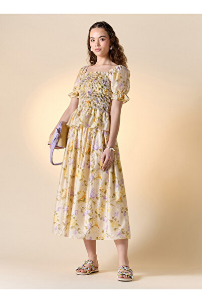 FAV Floral Print Square Neck Top with Puff Sleeves