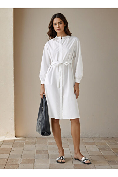 FAV Shirt Midi Dress with Waist Tie-Up