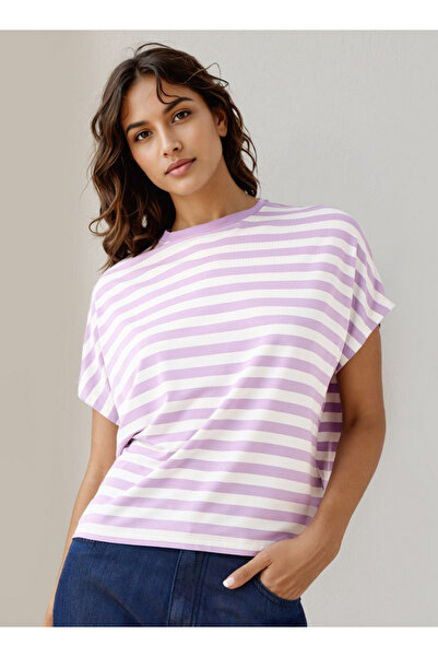 FAV تي شيرت مخطط من الفيسكوز برقبة دائرية