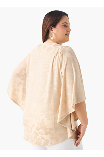 Ulla Popken Plus Size Ulla Popken Textured Top with Round Neck and 3/4 Sleeves