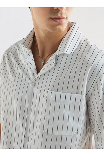 FAV Regular Fit Striped Shirt with Camp Collar and Short Sleeves