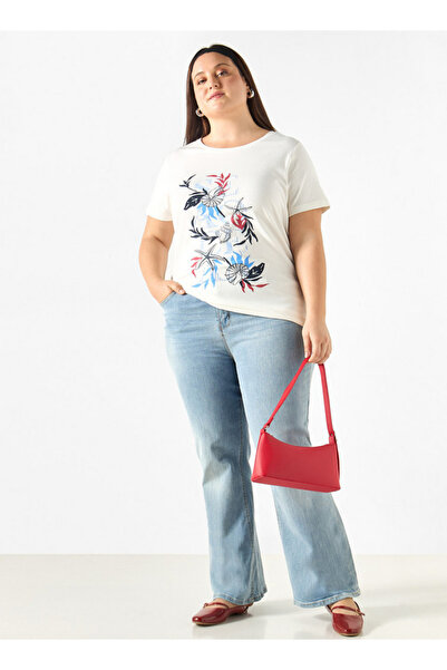 Ulla Popken Plus Size Ulla Popken Printed Round Neck T-shirt with Short Sleeves