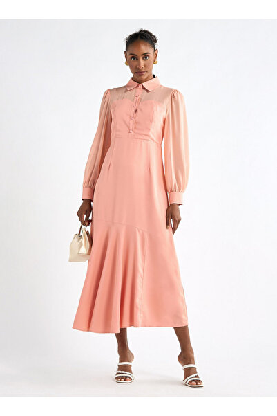 FAV Solid A-line Shirt Dress with Long Sleeves