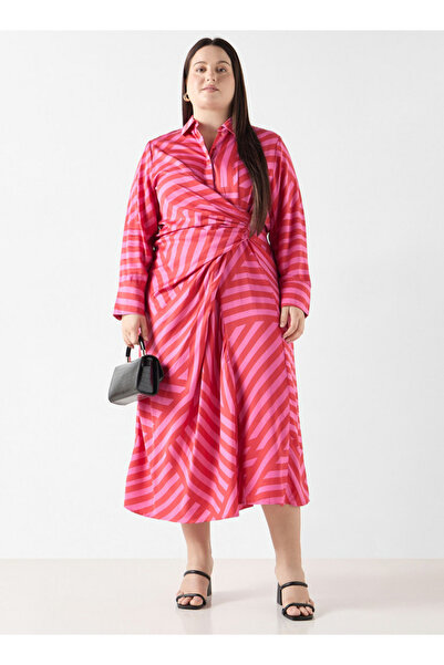 Ulla Popken Plus Size Striped Shirt Dress With Long Sleeves And Drape Detail
