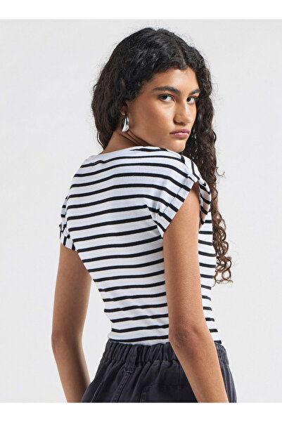 FAV Striped Crew Neck Bodysuit With Extended Sleeves