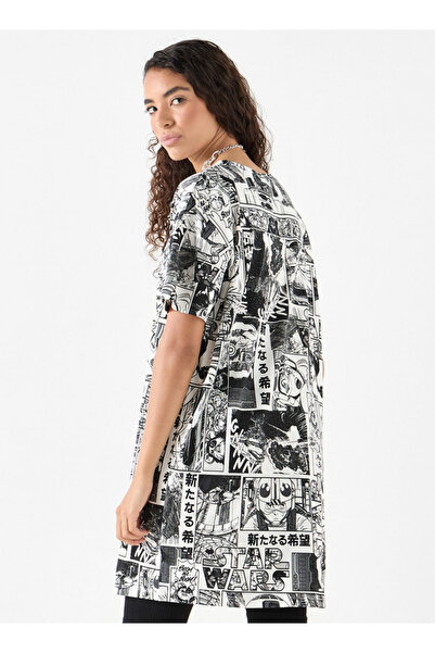 SP Characters All-Over Star Wars Print Longline T-shirt with Short Sleeves