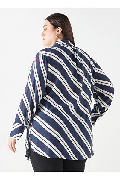 Ulla Popken Plus Size Ulla Popken Striped Shirt with Tie-Up Detail