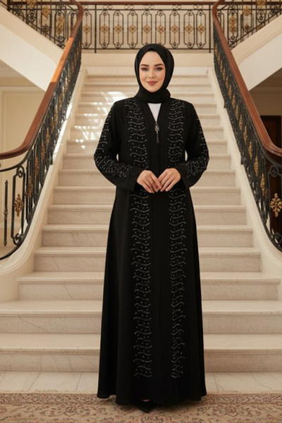 Neva Style Bead Embroidered Silver Hijab Ferace 29127Gms