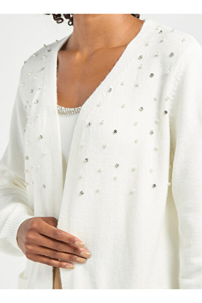 FAV Embellished Open Front Cardigan With Long Sleeves And Pockets