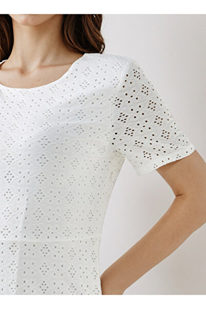 FAV Schiffli A-line Midi Dress with Keyhole Back Closure