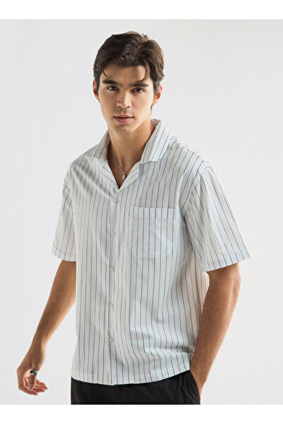 FAV Regular Fit Striped Shirt with Camp Collar and Short Sleeves