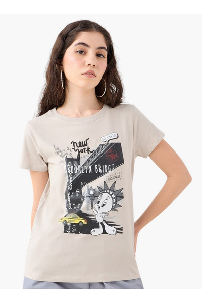 SP Characters Tweety Print T-shirt With Crew Neck And Short Sleeves