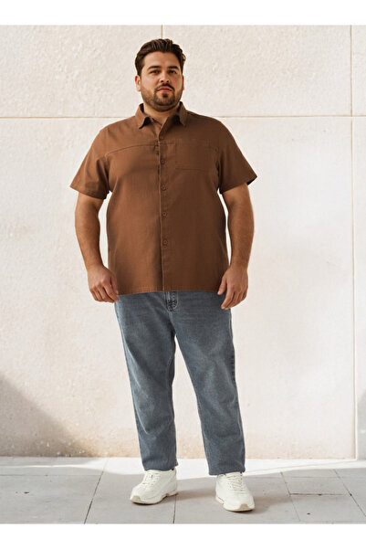 Maxim Plus Size Regular Fit Twill Shirt with Short Sleeves