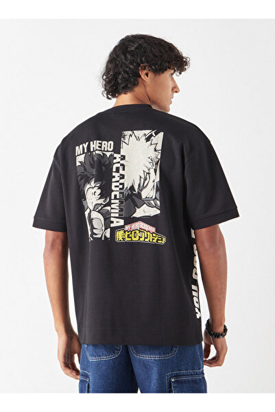 SP Characters Anime Print Crew Neck T-shirt with Short Sleeves