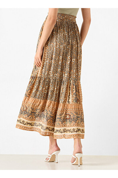 FAV All-Over Print Midi Skirt with Drawstring Closure and Asymmetrical Hemline
