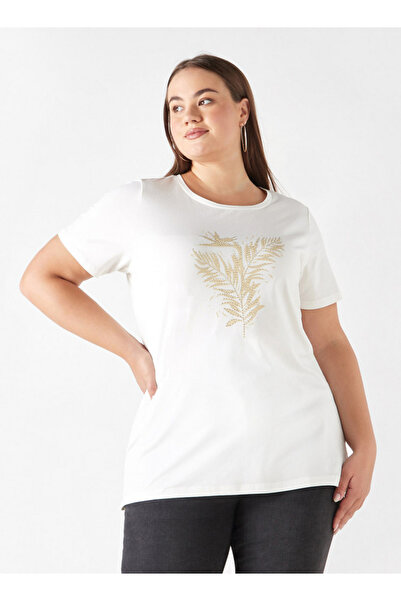 Ulla Popken Plus Size Ulla Popken Embellished T-shirt with Short Sleeves