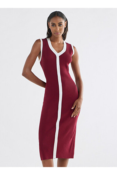 FAV Ribbed Sleeveless Button Down Dress with V-neck