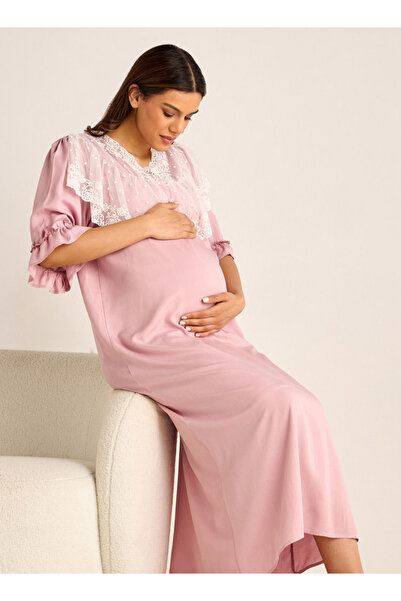 FAV Lace Detail Maternity Night Gown with 3/4 Sleeves