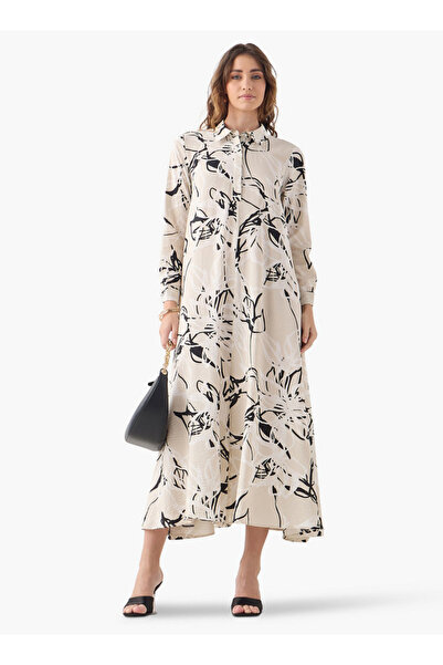 Iconic فستان بطبعات الأزهار بالكامل مع أكمام على شكل شبه منحرف