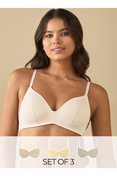 FAV مجموعة من 3 حمالات صدر داعمة مزخرفة بنقشة زهور وأشرطة قابلة للتعديل