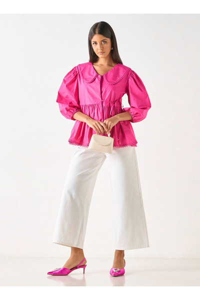 Iconic Solid Peplum Top With Peter Pan Collar And Tie-up Detail