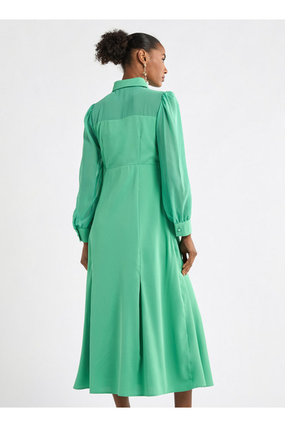 FAV Solid A-line Shirt Dress with Long Sleeves