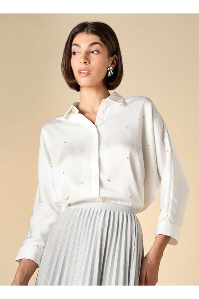 Iconic Oversized Embellished Shirt With 3/4 Sleeves