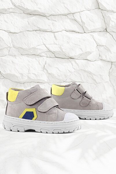 Rakerplus Tails Genuine Leather Gray Yellow Velcro Children's Sports Boots
